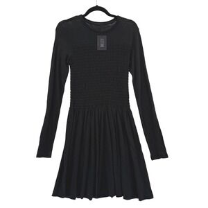 ATM Smocked Dress Small Black Minimalist LBD Basic Contemporary‎ Cotton